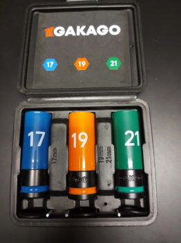 Gakago Kraft-Schoneinsatz - 17mm 19mm 21mm Radschrauben Nuss Set mit Kunststoff-Felgenschutz - 1/2 Zoll Steckschlüssel-Einsatz für Drehmoment- und Schlagschrauber mit Sicherheitsstift und Ring 